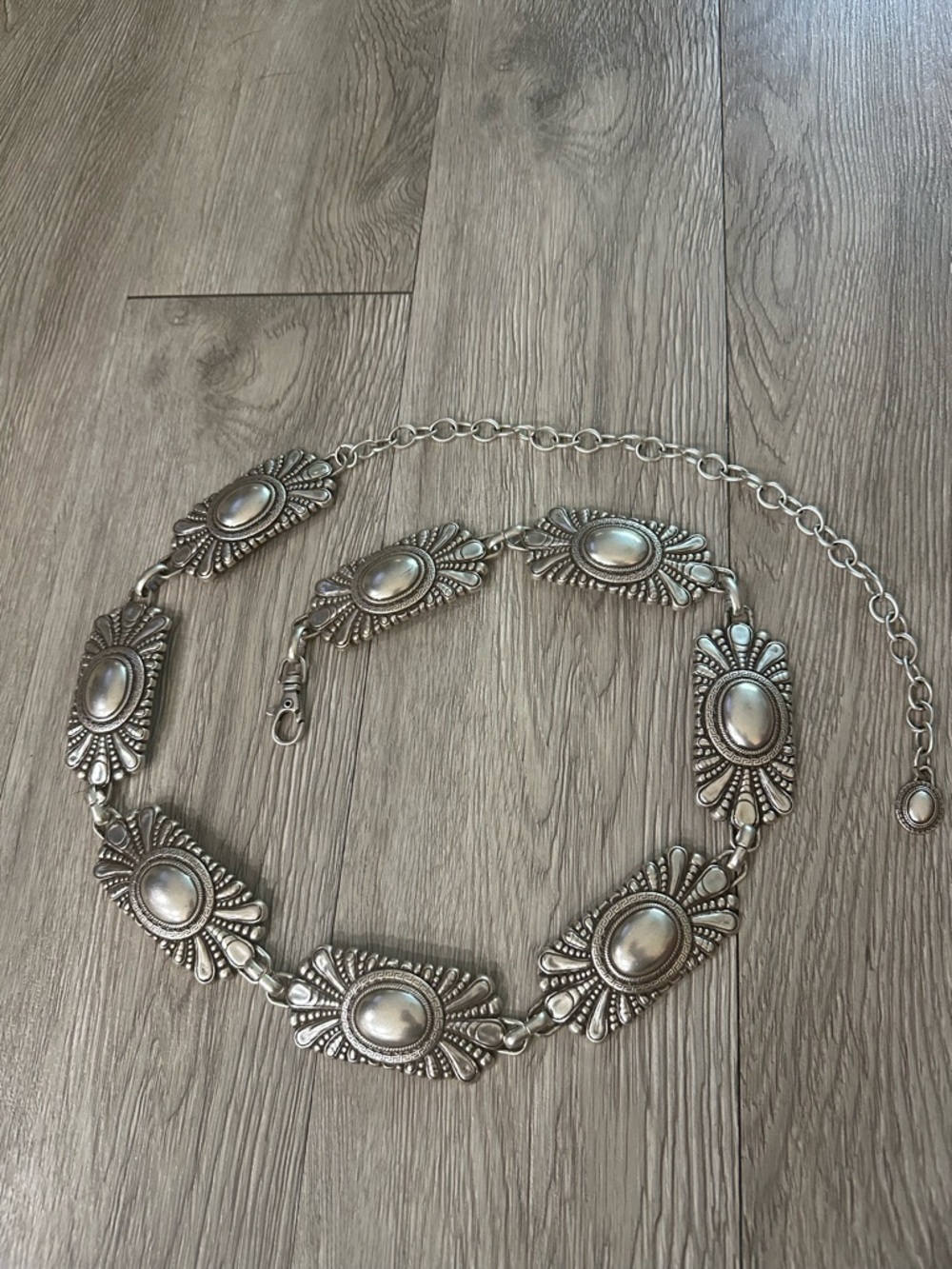 Vtg Silver Metal Concho Chain Western Cowgirl Dress Belt M L